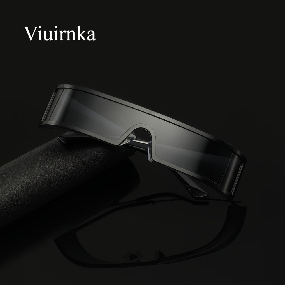 Sunglasses for Men - Cyberpunk Wraparound Glasses Futuristic Wide Temple Metal Frame with Case - product detail view 11