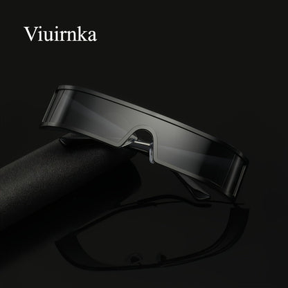 Sunglasses for Men - Cyberpunk Wraparound Glasses Futuristic Wide Temple Metal Frame with Case - product detail view 11
