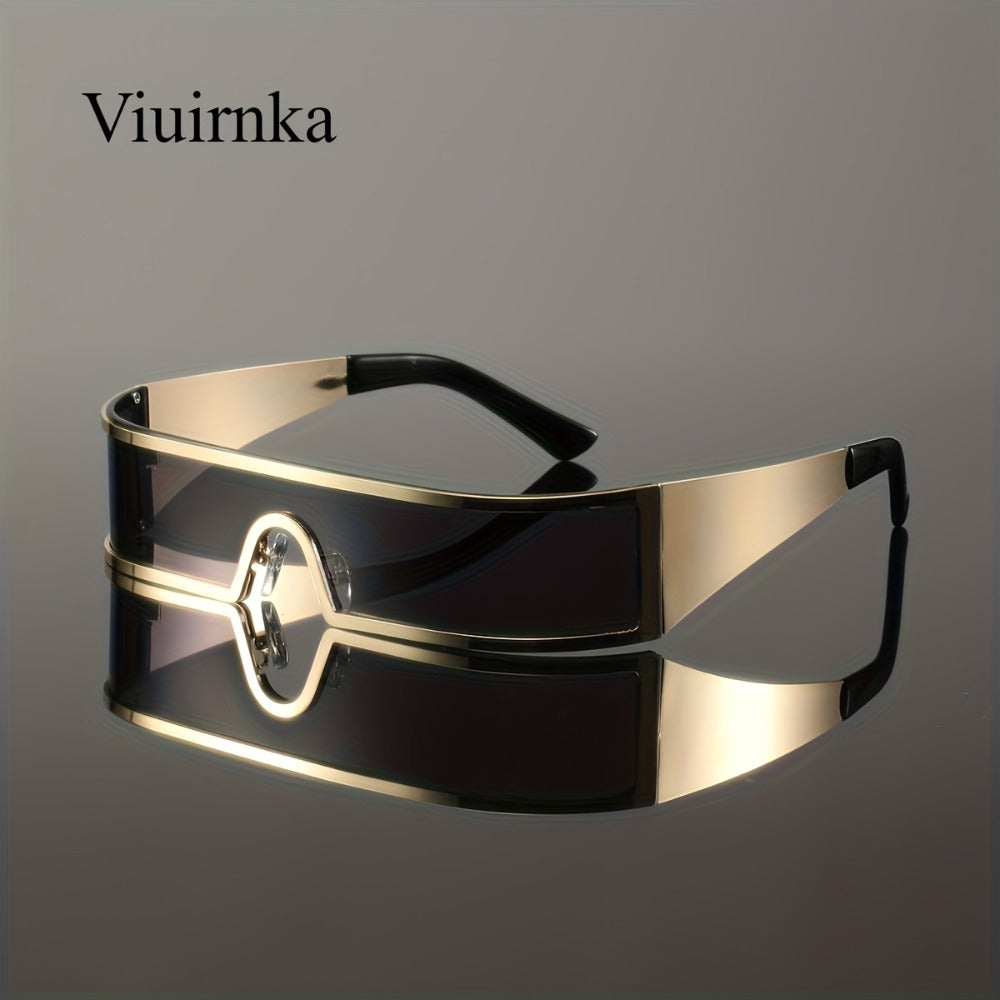 Sunglasses for Men - Cyberpunk Wraparound Glasses Futuristic Wide Temple Metal Frame with Case - product detail view 14