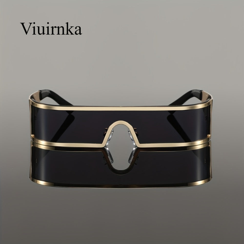 Sunglasses for Men - Cyberpunk Wraparound Glasses Futuristic Wide Temple Metal Frame with Case - product detail view 15