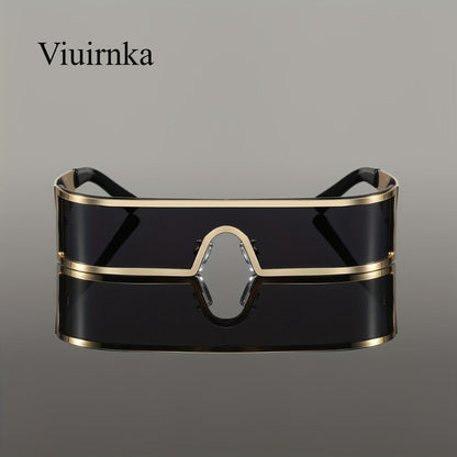 Sunglasses for Men - Cyberpunk Wraparound Glasses Futuristic Wide Temple Metal Frame with Case - product detail view 15