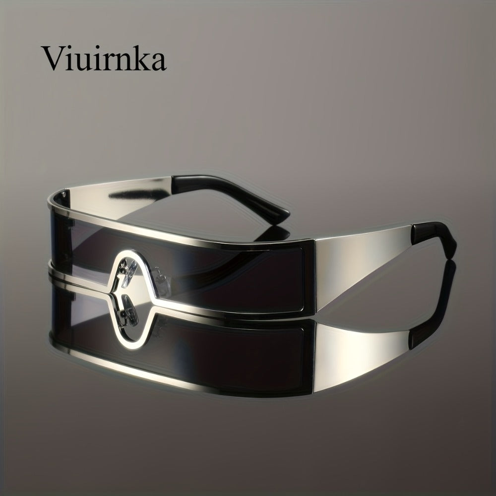 Sunglasses for Men - Cyberpunk Wraparound Glasses Futuristic Wide Temple Metal Frame with Case - product detail view 17