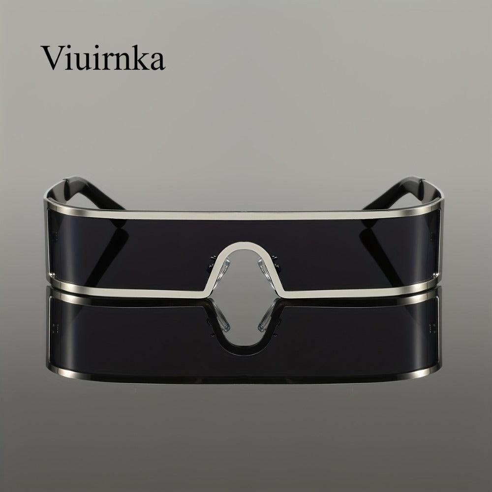 Sunglasses for Men - Cyberpunk Wraparound Glasses Futuristic Wide Temple Metal Frame with Case - product detail view 18