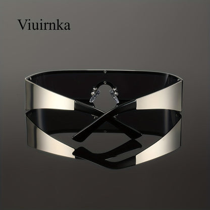Sunglasses for Men - Cyberpunk Wraparound Glasses Futuristic Wide Temple Metal Frame with Case - product detail view 19