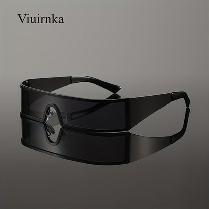 Sunglasses for Men - Cyberpunk Wraparound Glasses Futuristic Wide Temple Metal Frame with Case - product detail view 21