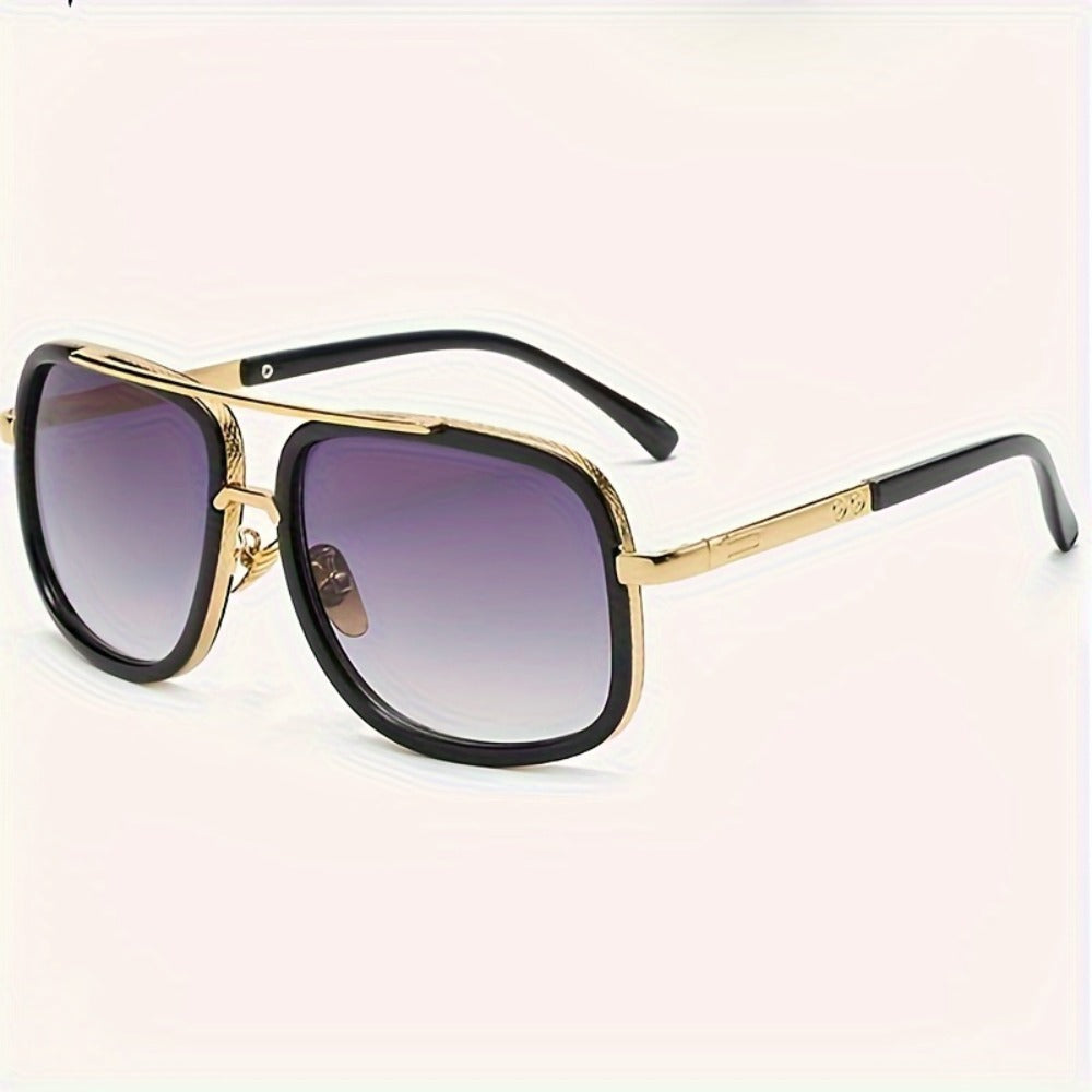 Sunglasses for Men - Double Bridge Glasses Black Frame Gold Decoration, Dual Beam Classic - product detail view 3
