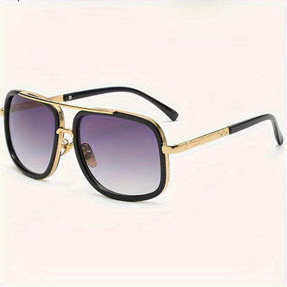 Sunglasses for Men - Double Bridge Glasses Black Frame Gold Decoration, Dual Beam Classic - product detail view 3