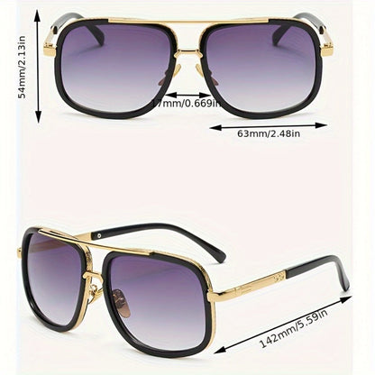 Sunglasses for Men - Double Bridge Glasses Black Frame Gold Decoration, Dual Beam Classic - product detail view 4