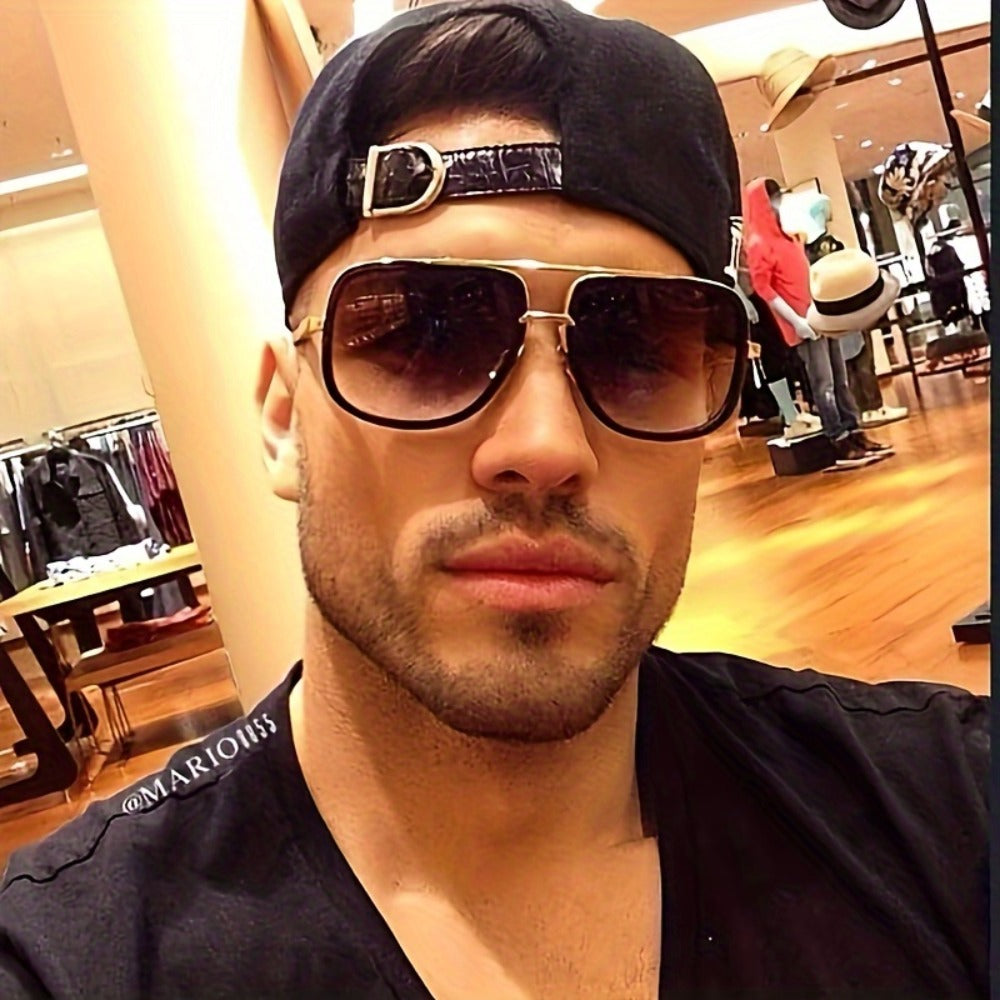 Sunglasses for Men - Double Bridge Glasses Black Frame Gold Decoration, Dual Beam Classic - product detail view 6