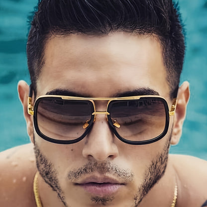 Sunglasses for Men - Double Bridge Glasses Black Frame Gold Decoration, Dual Beam Classic - product detail view 8
