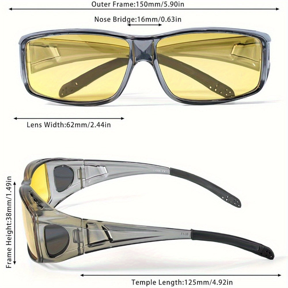 Sunglasses for Men - Fit Over Night Vision Glasses for Prescription Wearers Anti-Glare Yellow - product detail view 6