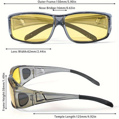 Sunglasses for Men - Fit Over Night Vision Glasses for Prescription Wearers Anti-Glare Yellow - product detail view 6