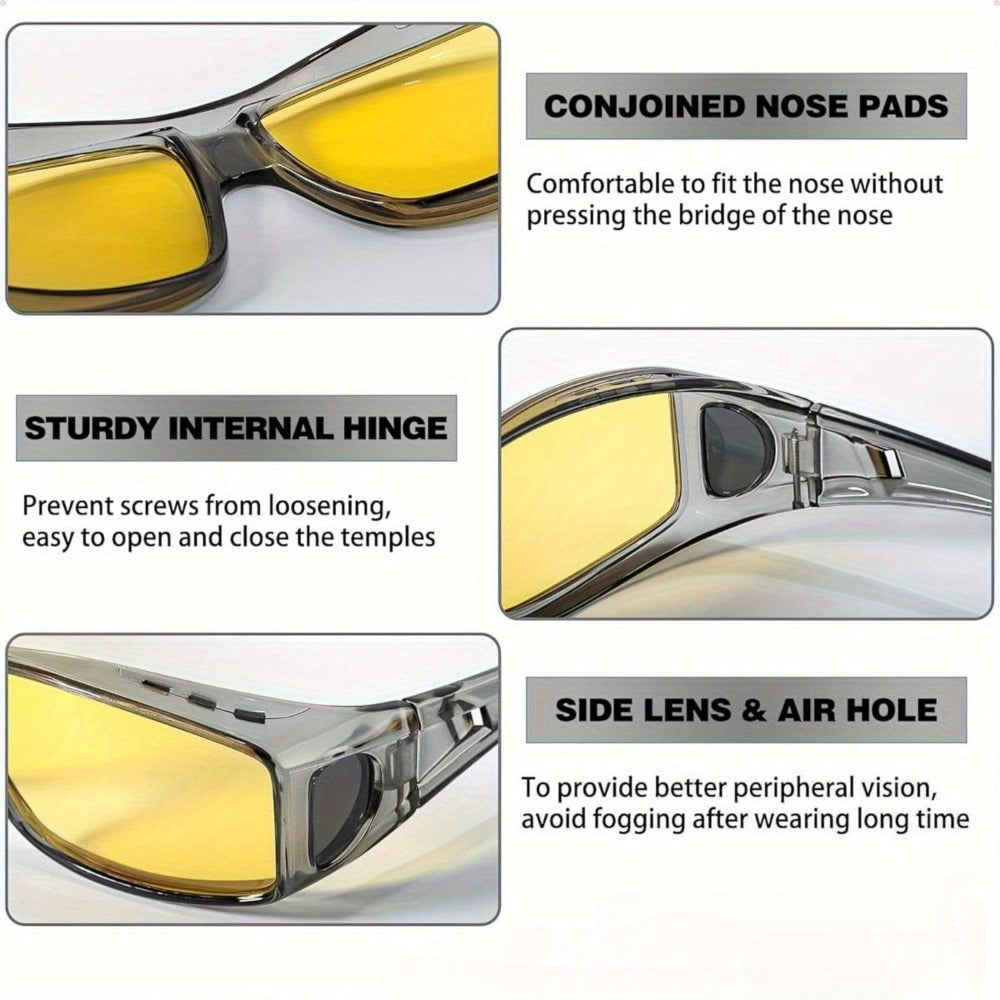 Sunglasses for Men - Fit Over Night Vision Glasses for Prescription Wearers Anti-Glare Yellow - product detail view 7