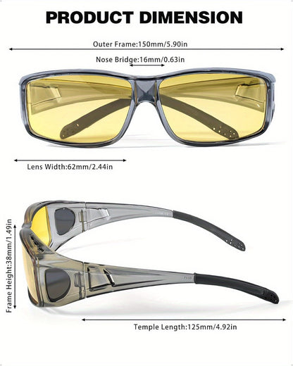 Sunglasses for Men - Fit Over Night Vision Glasses for Prescription Wearers Anti-Glare Yellow - product detail view 8