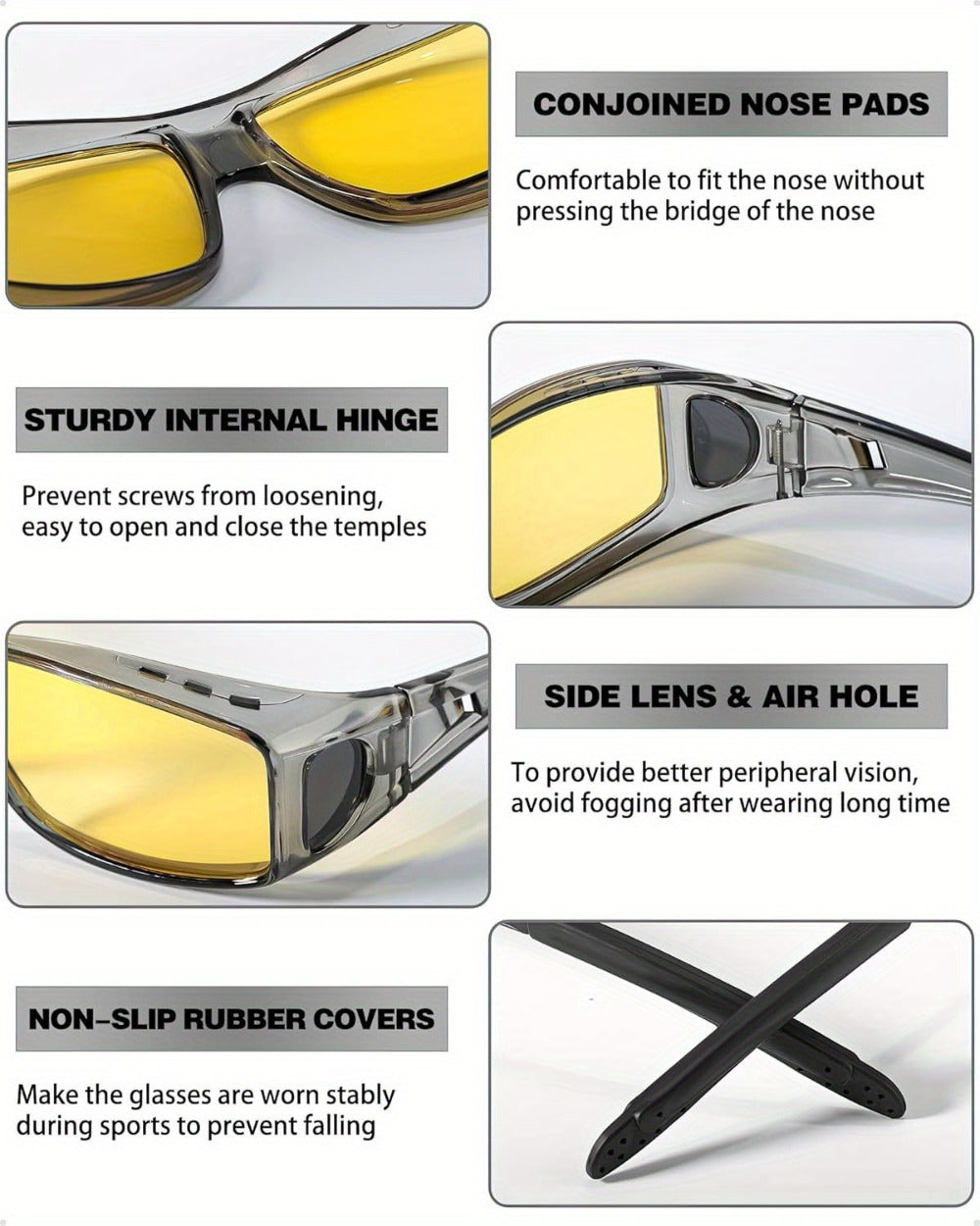 Sunglasses for Men - Fit Over Night Vision Glasses for Prescription Wearers Anti-Glare Yellow - product detail view 9