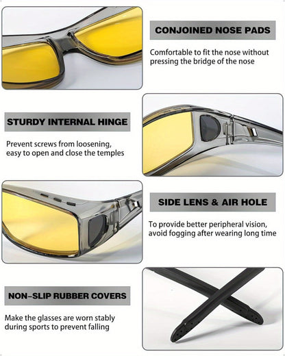 Sunglasses for Men - Fit Over Night Vision Glasses for Prescription Wearers Anti-Glare Yellow - product detail view 9