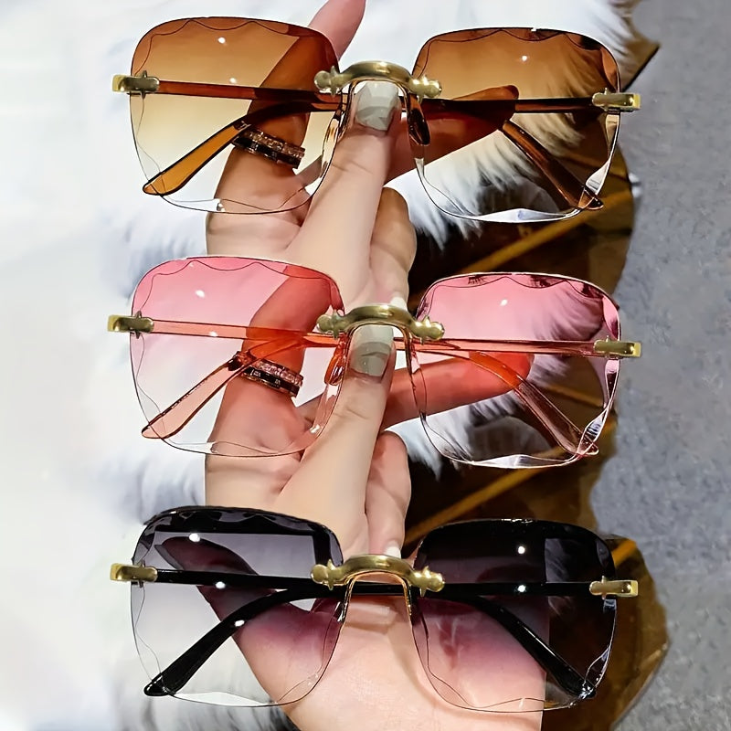 Sunglasses for Men - Frameless Glasses 3 Pack Women Square Rimless Fashion Eyewear Gradient - product detail view 7