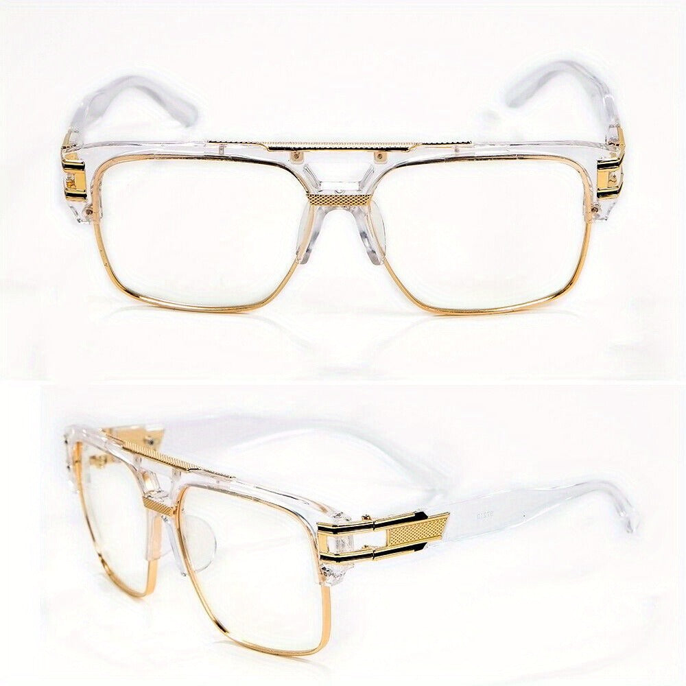 Sunglasses for Men - Hip Hop Glasses Clear Lens Vintage Gold Metal Frame Fashion Eyewear for - product detail view 2