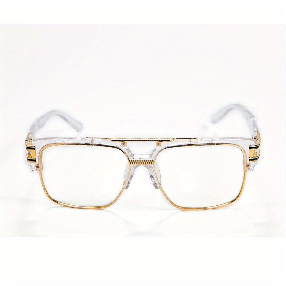 Sunglasses for Men - Hip Hop Glasses Clear Lens Vintage Gold Metal Frame Fashion Eyewear for - product detail view 3