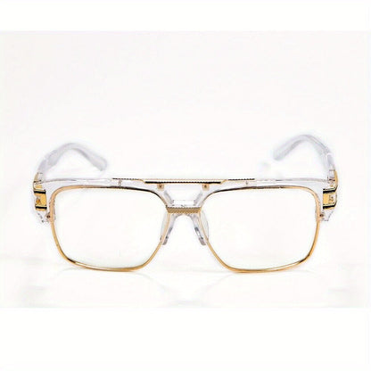 Sunglasses for Men - Hip Hop Glasses Clear Lens Vintage Gold Metal Frame Fashion Eyewear for - product detail view 3