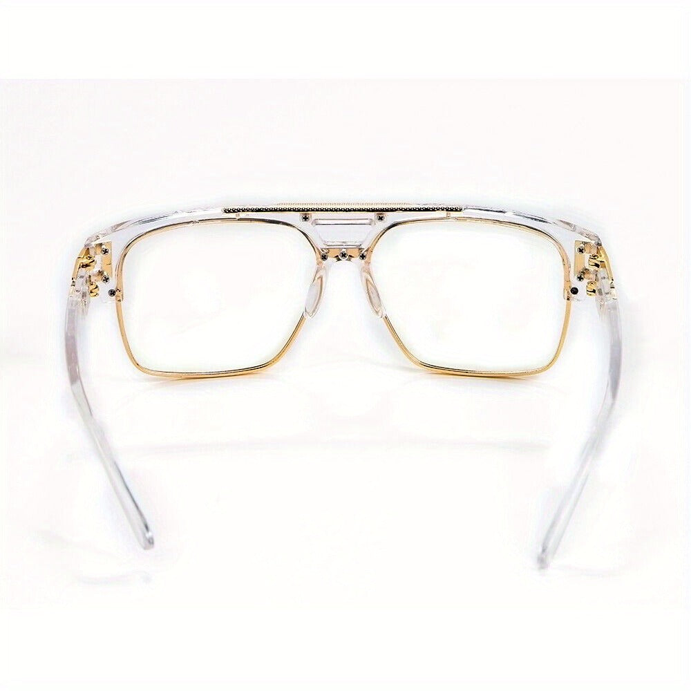 Sunglasses for Men - Hip Hop Glasses Clear Lens Vintage Gold Metal Frame Fashion Eyewear for - product detail view 4