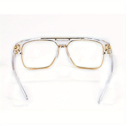 Sunglasses for Men - Hip Hop Glasses Clear Lens Vintage Gold Metal Frame Fashion Eyewear for - product detail view 4