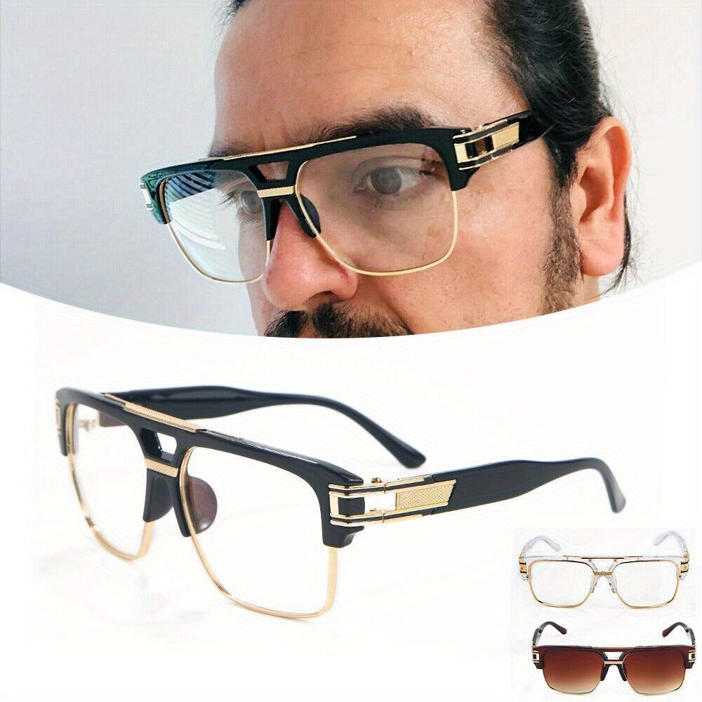 Sunglasses for Men - Hip Hop Glasses Clear Lens Vintage Gold Metal Frame Fashion Eyewear for - product detail view 5