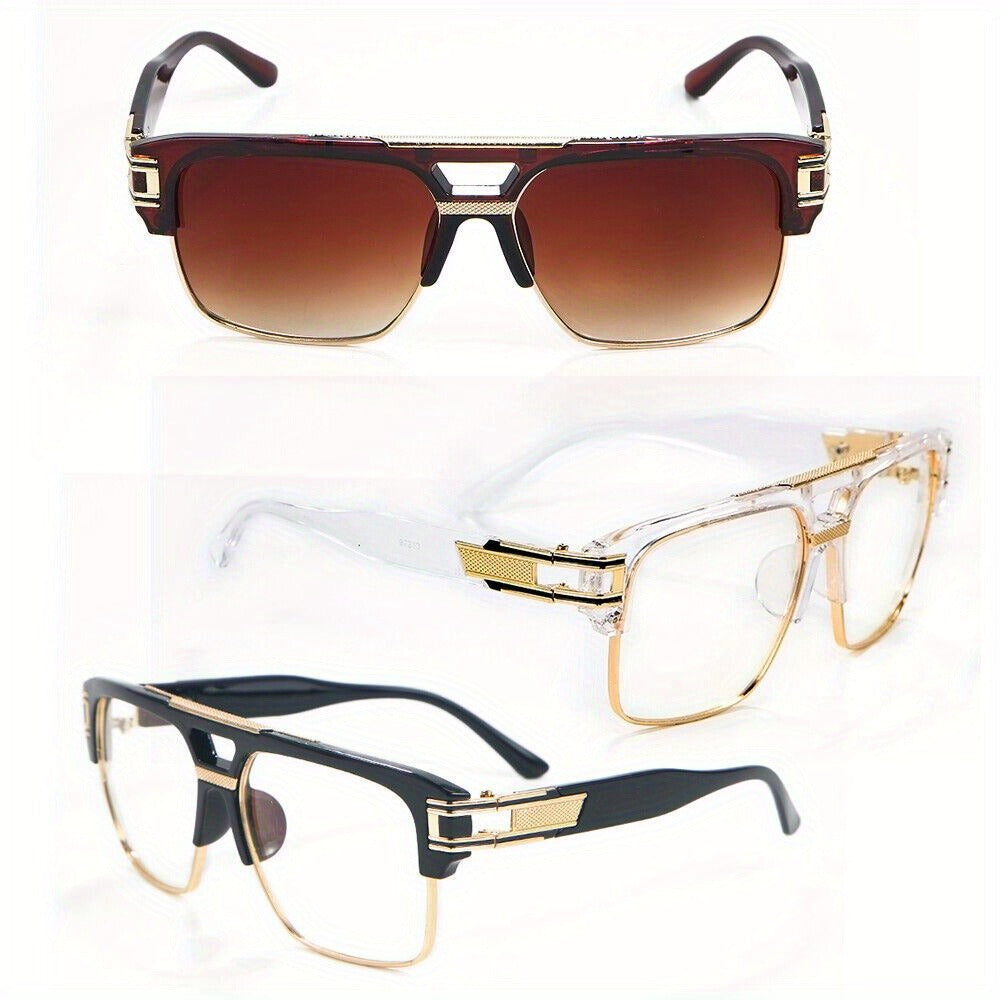 Sunglasses for Men - Hip Hop Glasses Clear Lens Vintage Gold Metal Frame Fashion Eyewear for - product detail view 6