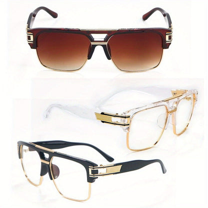 Sunglasses for Men - Hip Hop Glasses Clear Lens Vintage Gold Metal Frame Fashion Eyewear for - product detail view 6