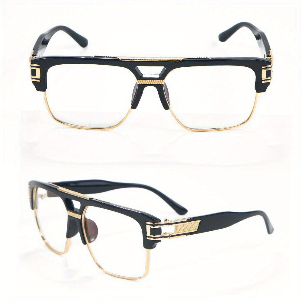 Sunglasses for Men - Hip Hop Glasses Clear Lens Vintage Gold Metal Frame Fashion Eyewear for - product detail view 9