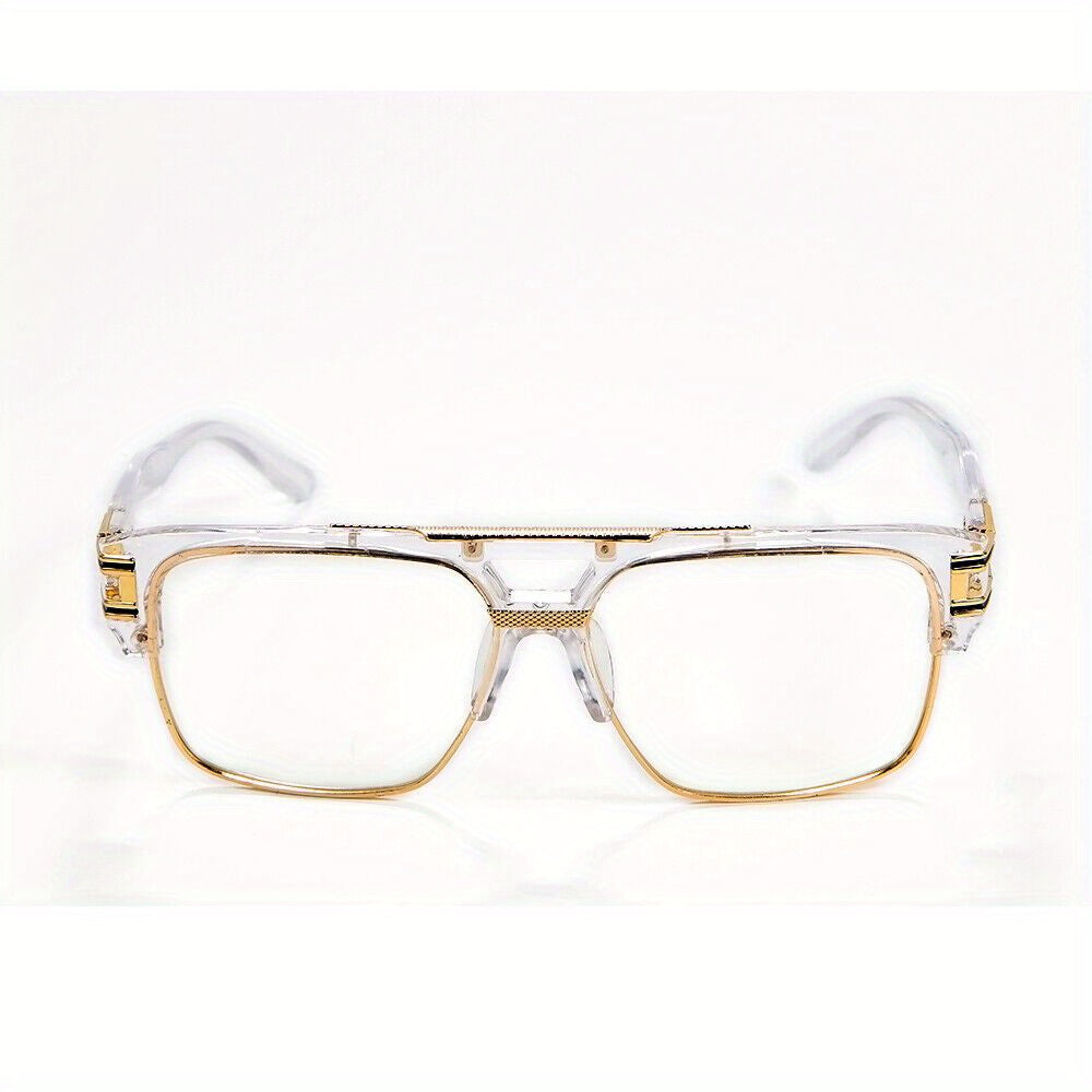 Sunglasses for Men - Hip Hop Glasses Clear Lens Vintage Gold Metal Frame Fashion Eyewear for - product detail view 10
