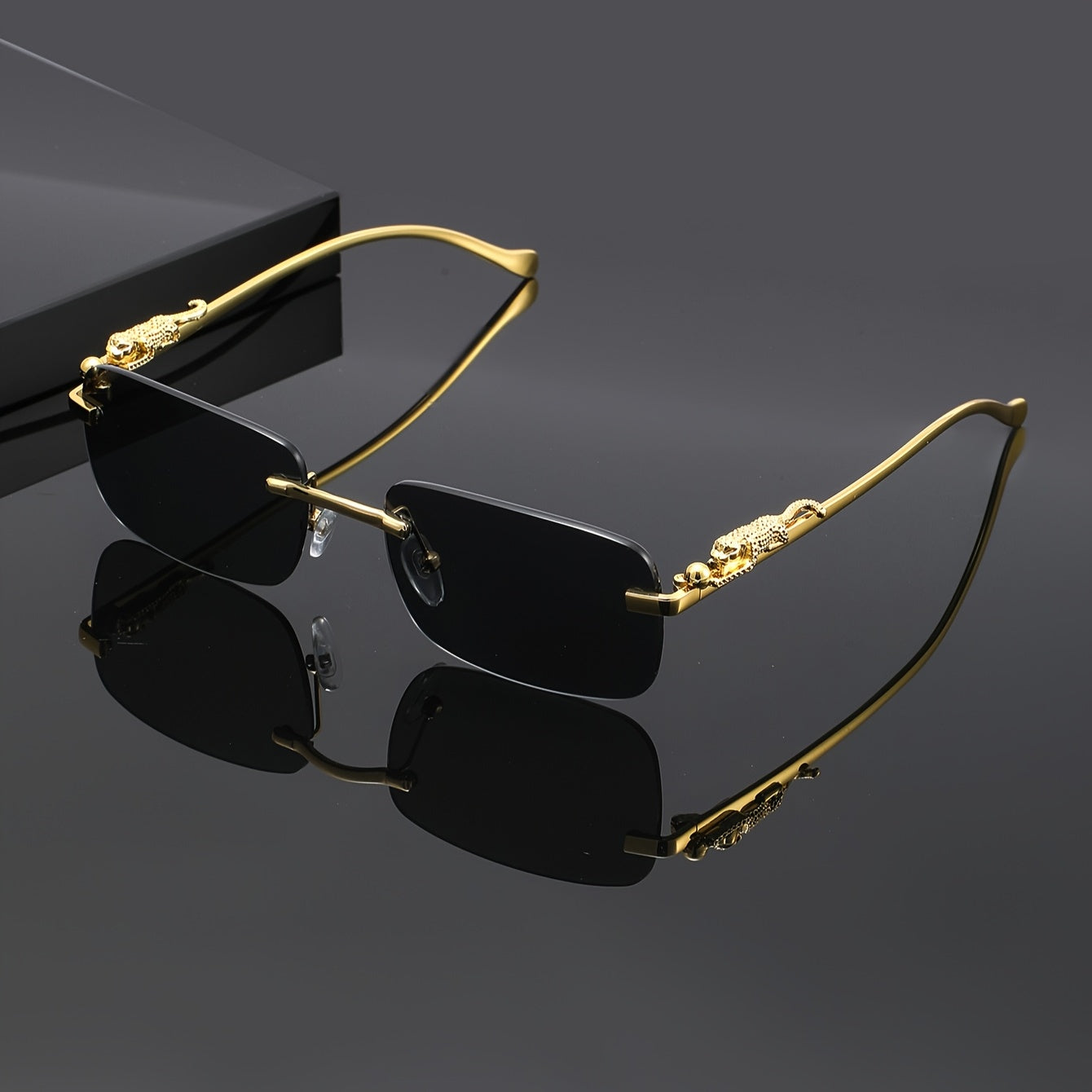 Sunglasses for Men - Leopard Print Frameless Square Gold Frame - Fashion Eyewear Unisex Women - product detail view 8
