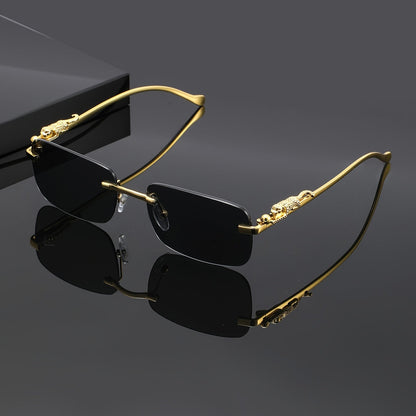 Sunglasses for Men - Leopard Print Frameless Square Gold Frame - Fashion Eyewear Unisex Women - product detail view 8