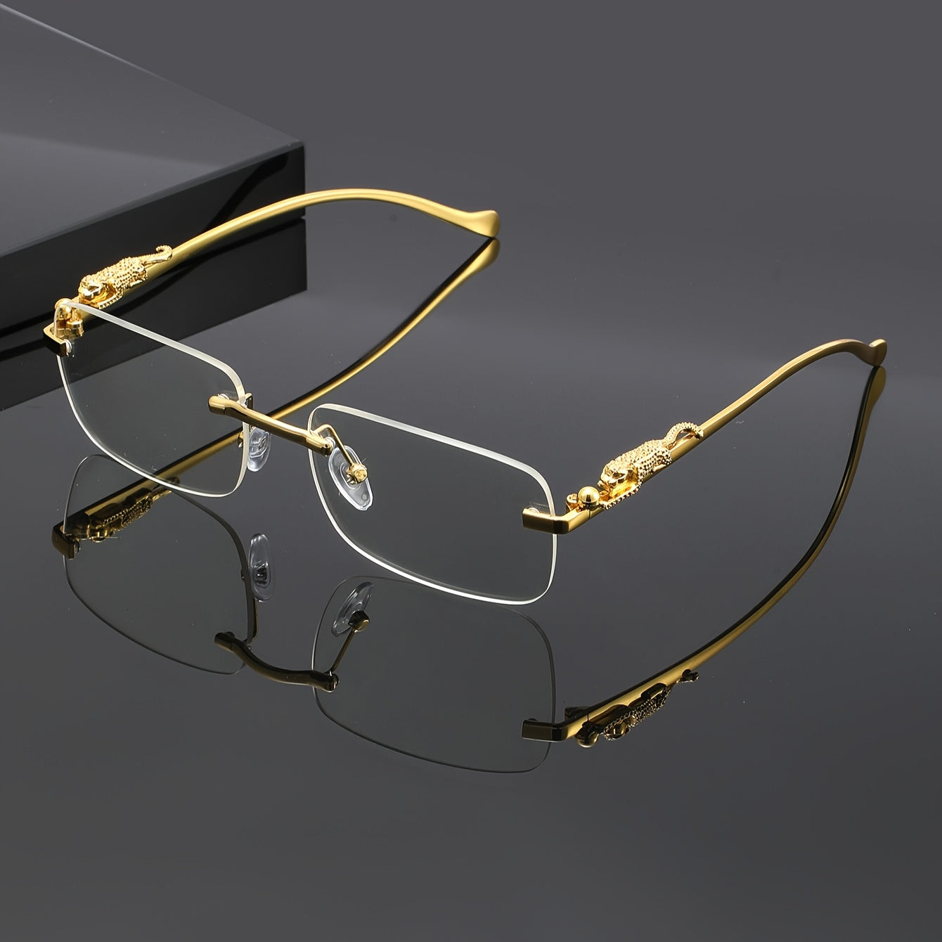 Sunglasses for Men - Leopard Print Frameless Square Gold Frame - Fashion Eyewear Unisex Women - product detail view 9