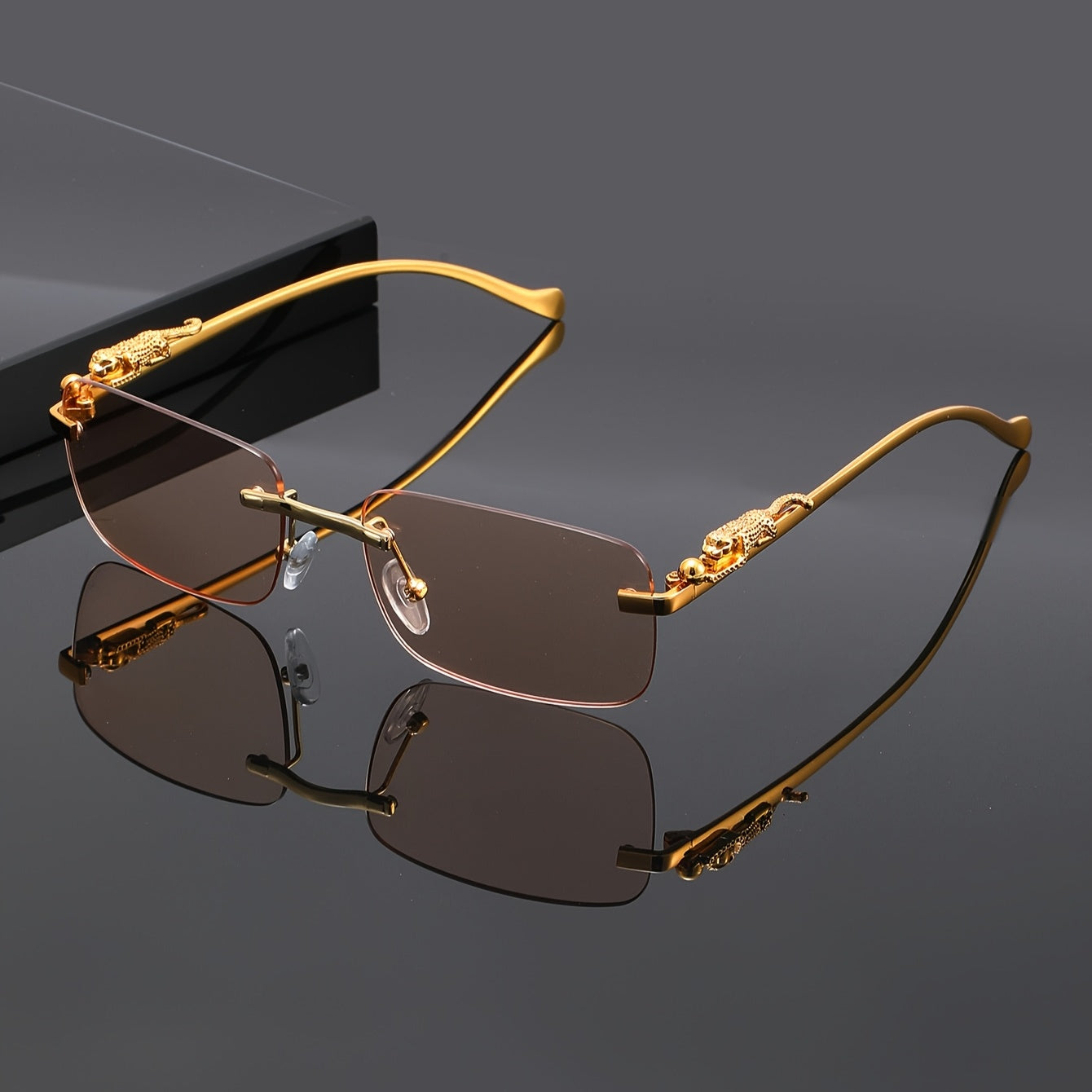 Sunglasses for Men - Leopard Print Frameless Square Gold Frame - Fashion Eyewear Unisex Women - product detail view 10