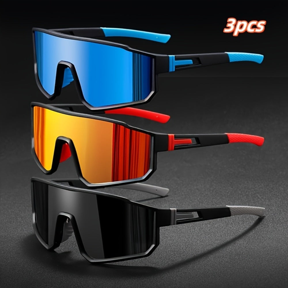 Sunglasses for Men - Mirrored 3 Pack Set Colorful Reflective Lenses, PC Polycarbonate Frame - product detail view 3