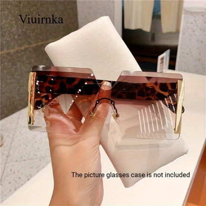 Sunglasses for Women - Oversized Frameless Glasses Gold Frame Retro Square Fashion Eyewear with - product detail view 3