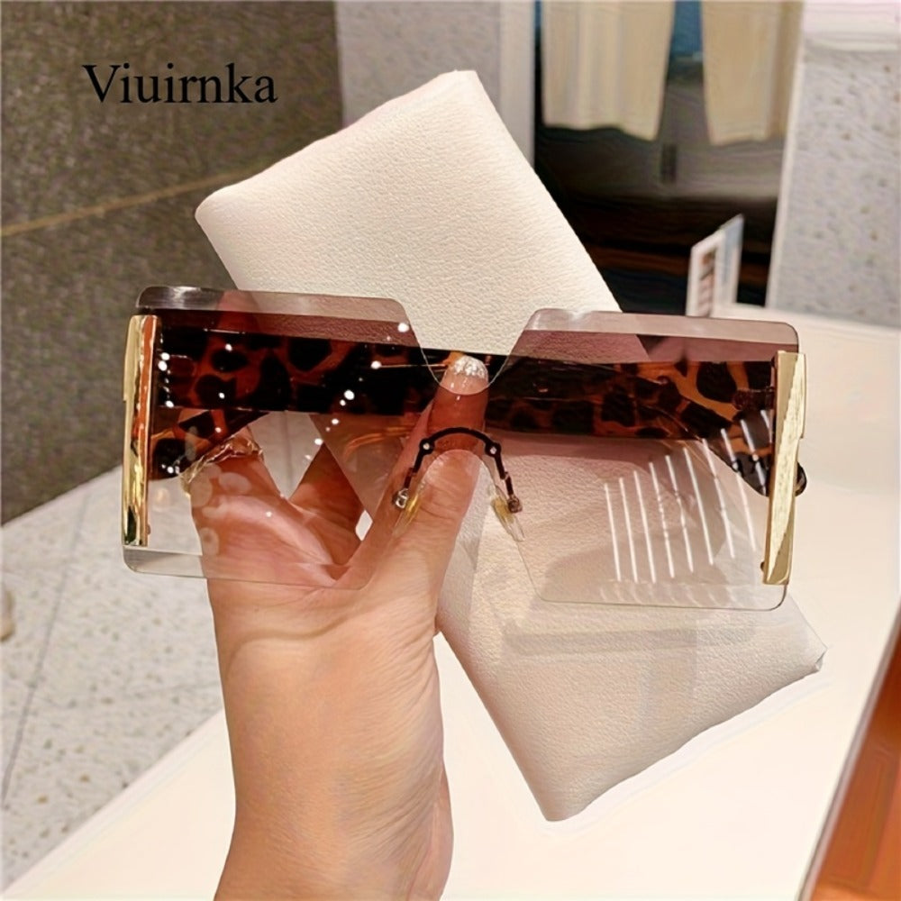 Sunglasses for Women - Oversized Frameless Glasses Gold Frame Retro Square Fashion Eyewear with - product detail view 4