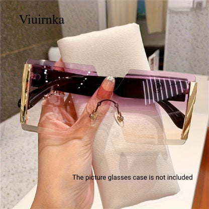 Sunglasses for Women - Oversized Frameless Glasses Gold Frame Retro Square Fashion Eyewear with - product detail view 7