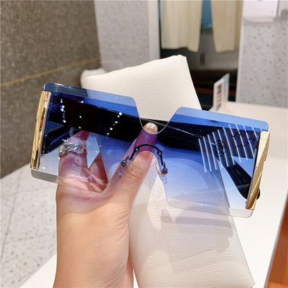 Sunglasses for Women - Oversized Frameless Glasses Gold Frame Retro Square Fashion Eyewear with - product detail view 11