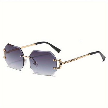 Sunglasses for Women - Oversized Gradient Polygonal Rimless Metal Frame Large Lens Fashion Shades - product detail view 3