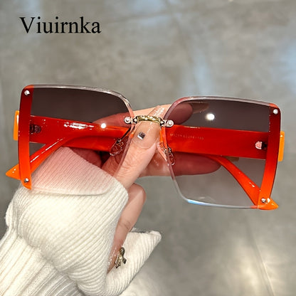 Sunglasses for Women - Oversized Rimless Square Frame Gradient Lenses Lightweight Unisex Fashion - product detail view 15