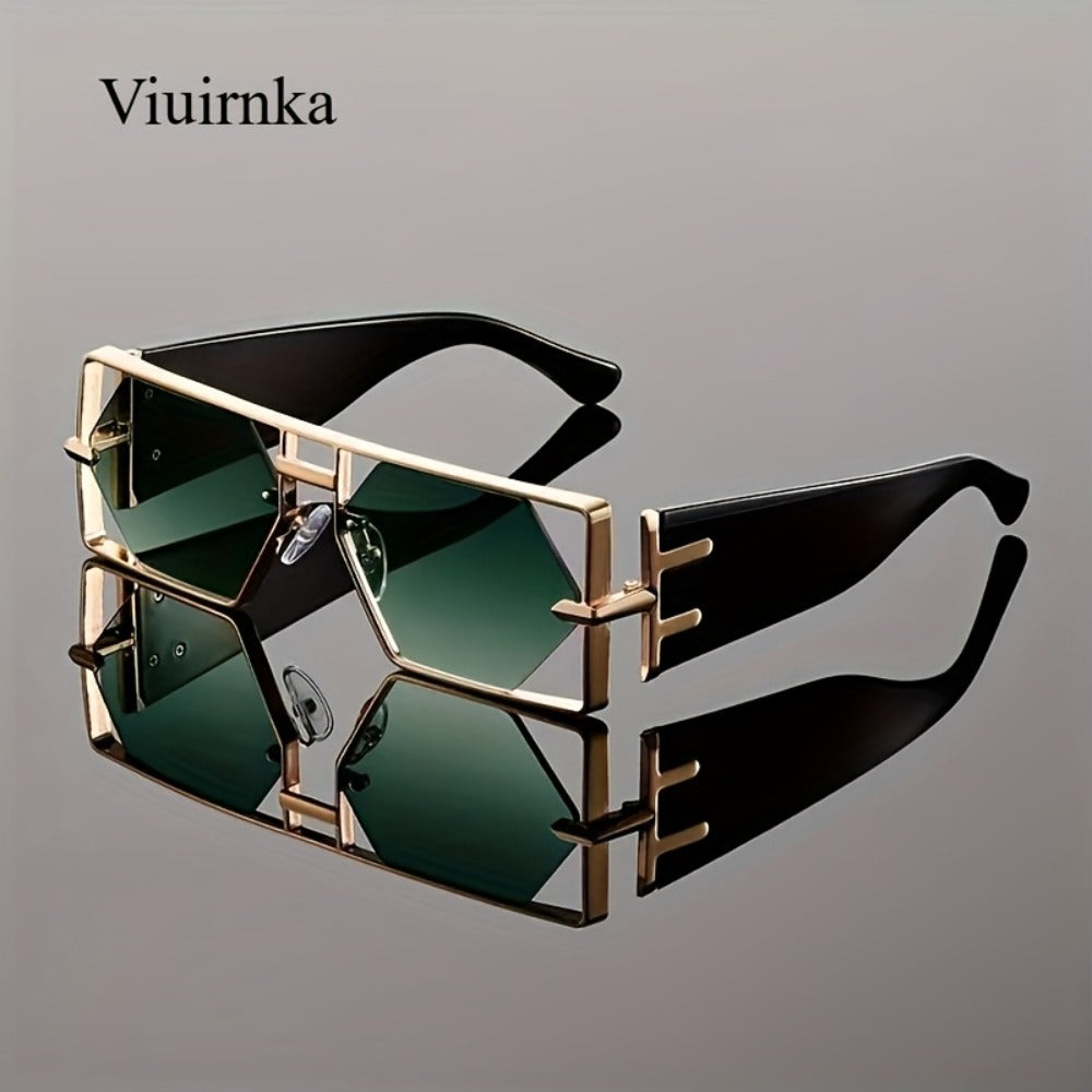 Sunglasses for Men - Oversized Square UV400 Hollow Metal Frame - PC Lens Trendy Exaggerated - product detail view 3