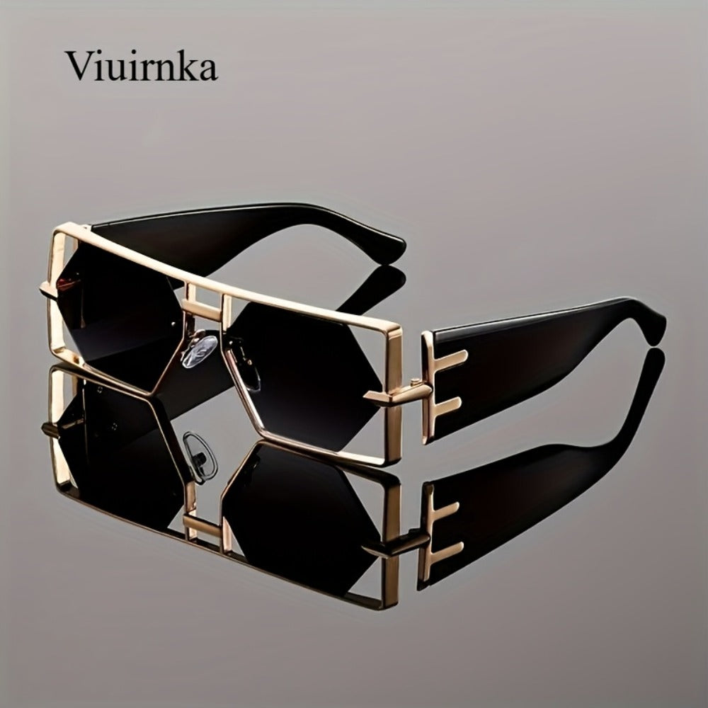 Sunglasses for Men - Oversized Square UV400 Hollow Metal Frame - PC Lens Trendy Exaggerated - product detail view 4