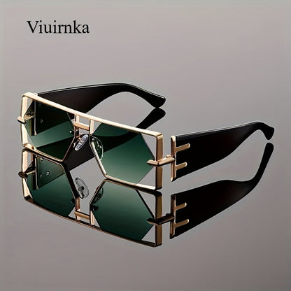 Sunglasses for Men - Oversized Square UV400 Hollow Metal Frame - PC Lens Trendy Exaggerated - product detail view 13