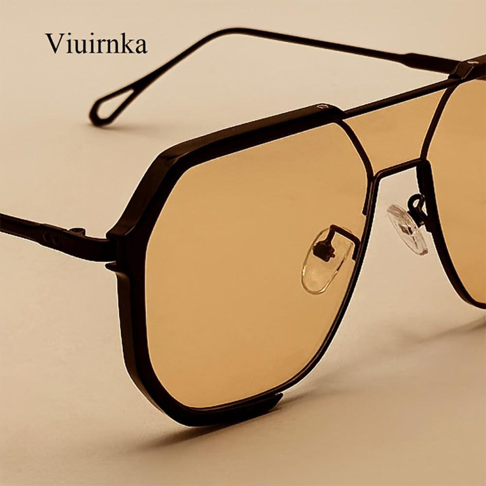 Sunglasses for Men - Oversized for Women Vintage Double Bridge Semi-Rimless UV Protection AC - product detail view 7