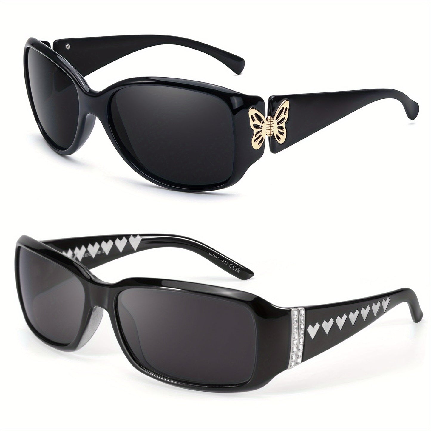 Sunglasses for Women - Polarized 2 Pack UV400 Butterfly Oversized Jackie-O Wrap-Around Fashion - product detail view 21