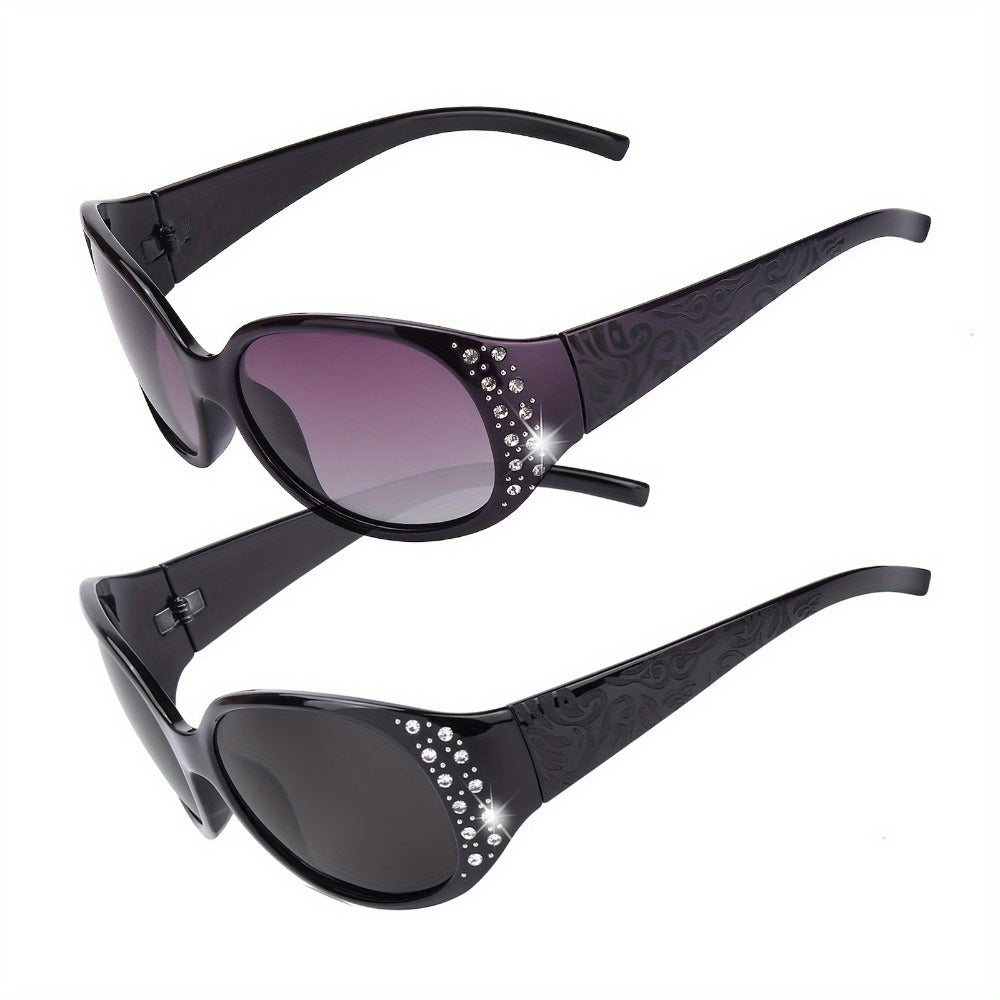Sunglasses for Women - Polarized 2 Pairs Rhinestone Oval Frame Designer Style Trendy Shades Deep - product detail view 3
