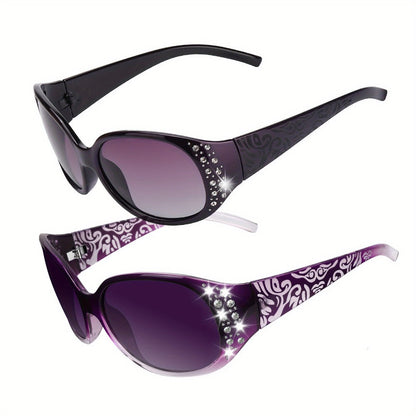 Sunglasses for Women - Polarized 2 Pairs Rhinestone Oval Frame Designer Style Trendy Shades Deep - product detail view 5