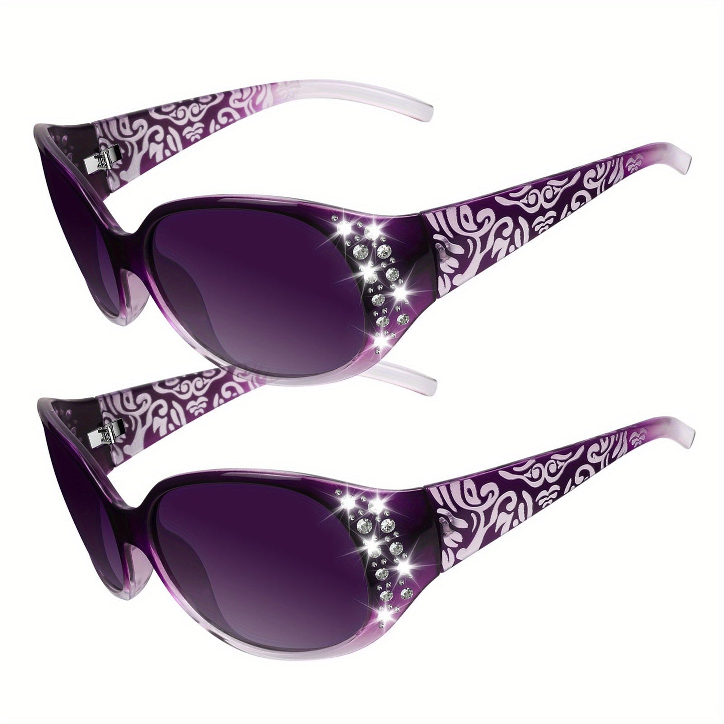 Sunglasses for Women - Polarized 2 Pairs Rhinestone Oval Frame Designer Style Trendy Shades Deep - product detail view 17
